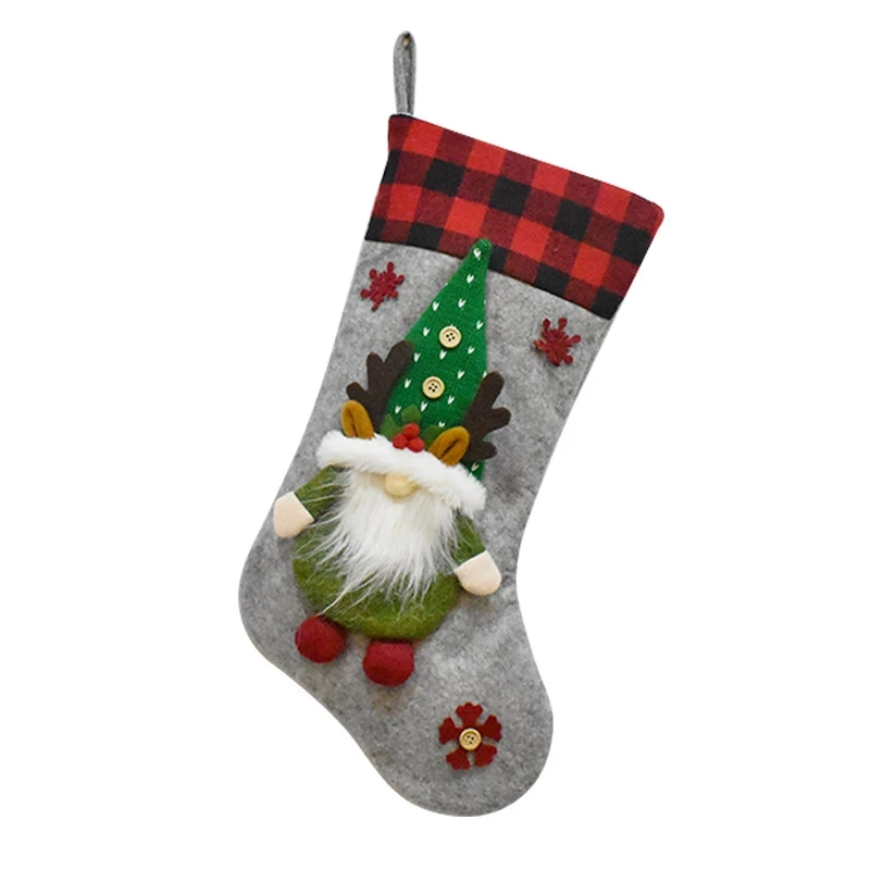 Шкарпетка новорічна для подарунків, різдвяна, з гномом, великий розмір 48см - Сірий