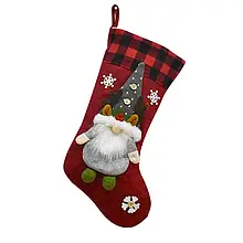 Шкарпетка новорічна для подарунків, різдвяна, з гномом, великий розмір 48см - Червоний