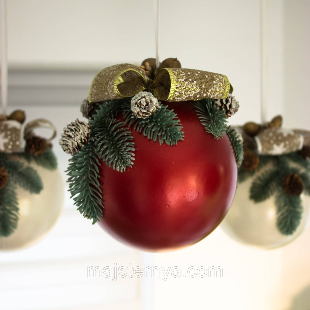 Новорічний декор, велика бордова куля, фото 1