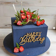 Торцевой топпер Happy Birthday Пластиковый топпер на торец торта Топер в блестках на торец Топперы без палочки