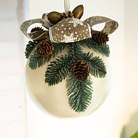 Новорічний підвісний декор, велика біла куля