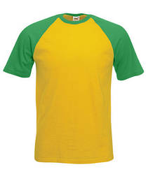 Чоловіча футболка бавовна жовта із зеленими рукавами 026-AM
