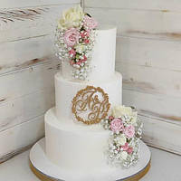 Торцевой топпер Свадебные Инициалы в ободке Пластиковый топпер на торец торта Топер в блестках на торец
