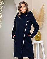 Женское пальто арт. 136 с капюшоном Темно-синее /синий Кашемировое пальто