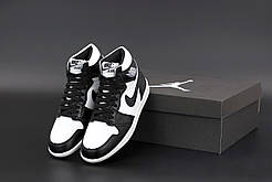 Кросівки жіночі/чоловічі зимові з хутром високі Nike Air Jordan "Білі з чорним" р 36-45
