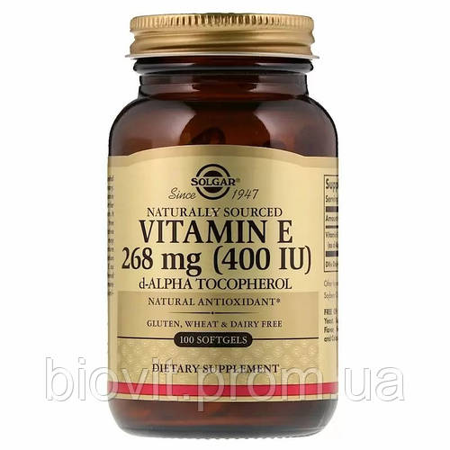 Витамин E натуральный d-alpha токоферол (Vitamin E) 400 ME 100 капсул ...