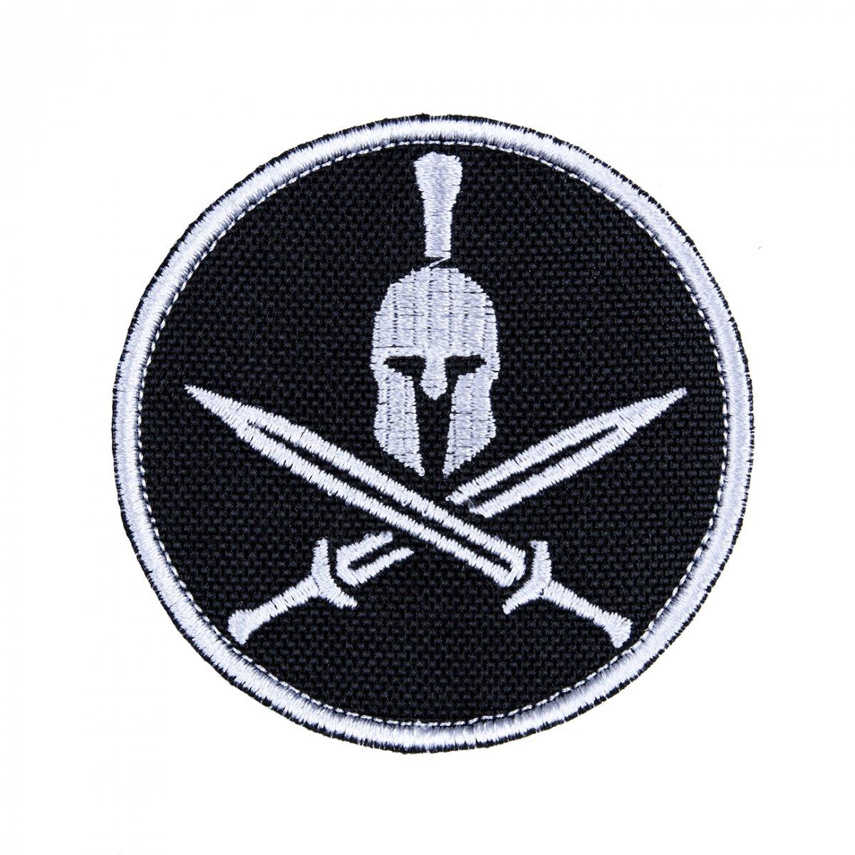 Текстильний патч на липучці Spartan helmet чорно-білий