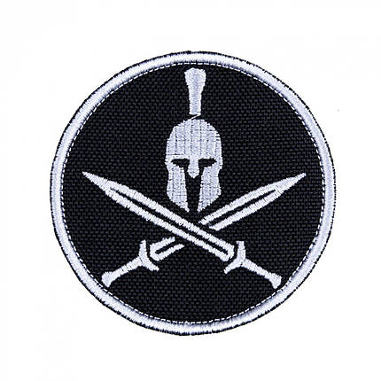 Текстильний патч на липучці Spartan helmet чорно-білий, фото 1