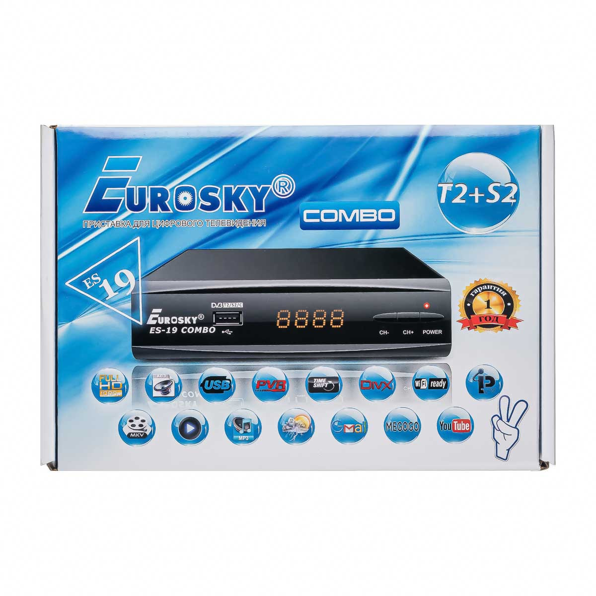 Ресивер Eurosky ES-19 HD Combo DVB-S2/T2/C Супутниковий та Т2 тюнер Комбінований. Гарантія