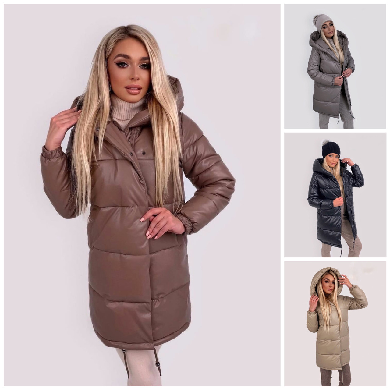 Р 42-46 Шкіряна куртка — пальто з капюшоном Зефірка 24408, фото 1