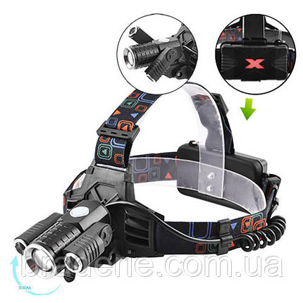 Ліхтар налобний W602-T6+2XPE, ЗП micro USB, фото 1