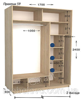 Шафа-купе 2Д Практик 59 170 h-220-240, ТМ Гарант, фото 1