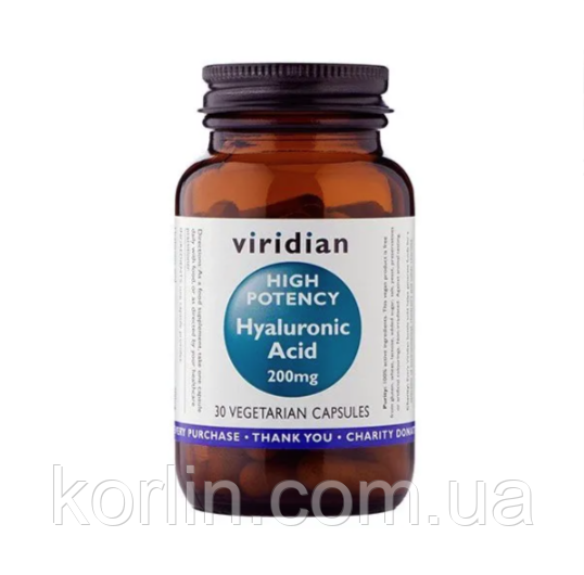 Гіалуронова кислота 200 мг 30 кап Viridian High Potency Hyaluronic Acid 200 mg Англія Доставка з ЄС