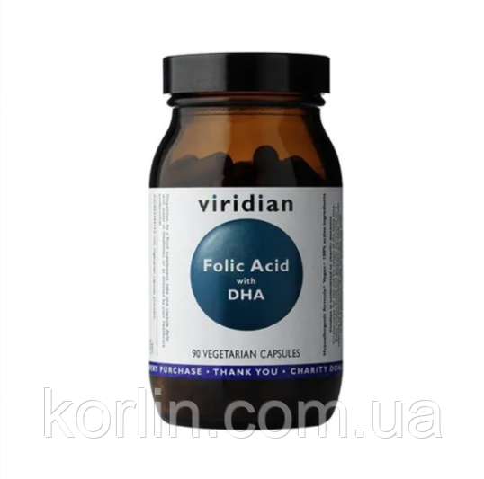Фолієва Кислота + ДХА Для Вагітних і Годуючих 90 кап Viridian Folic Acid with DHA Англія Доставка з ЄС