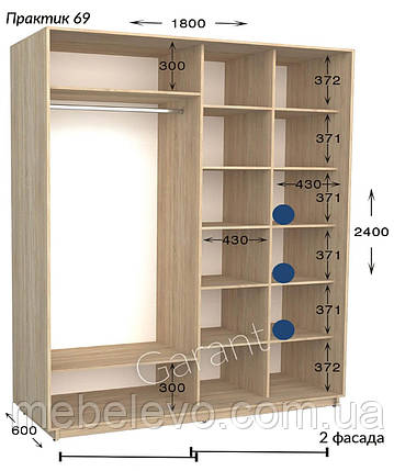 Шафа-купе 2Д Практик 69 180 h-220-240, ТМ Гарант, фото 1