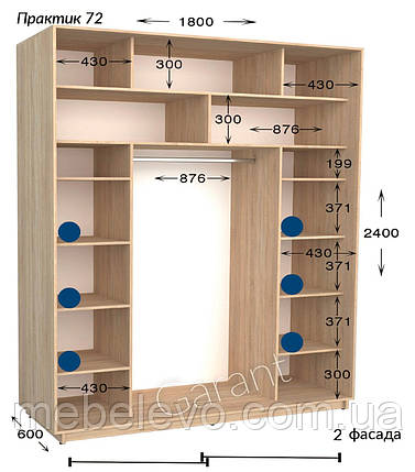 Шафа-купе 2Д Практик 72 варіант 2 180 h-220-240, ТМ Гарант, фото 1