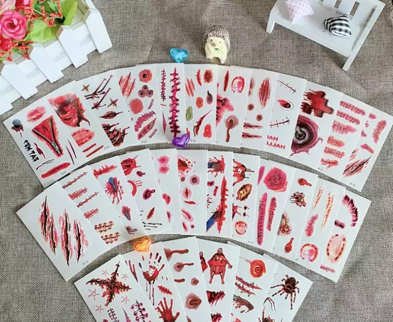 Тимчасові тату на Хелловін 60 штук 10 на 6 см різнобарвний, фото 1