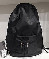 Рюкзак сумка для сменки черный на шнурках с карманами на молниях спереди спортивный городской Dolly 838