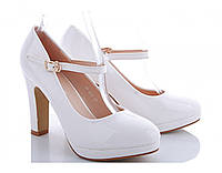 Белые свадебные туфли средний каблук ремешок размер 38