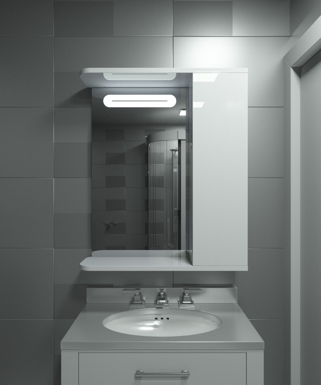 Дзеркальна шафа з LED підсвічуванням ШК5 (600х700х160) двері праворуч