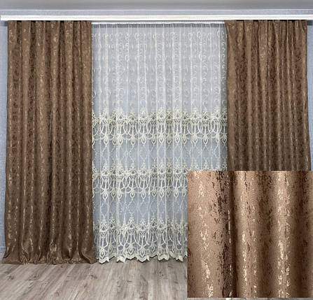 Готові штори Мішковина-мармур коричневий, фото 1