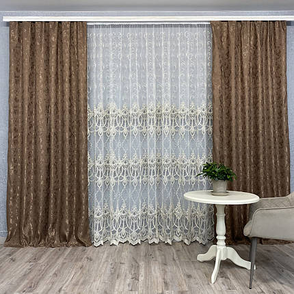 Готові штори Мішковина-мармур коричневий, фото 2