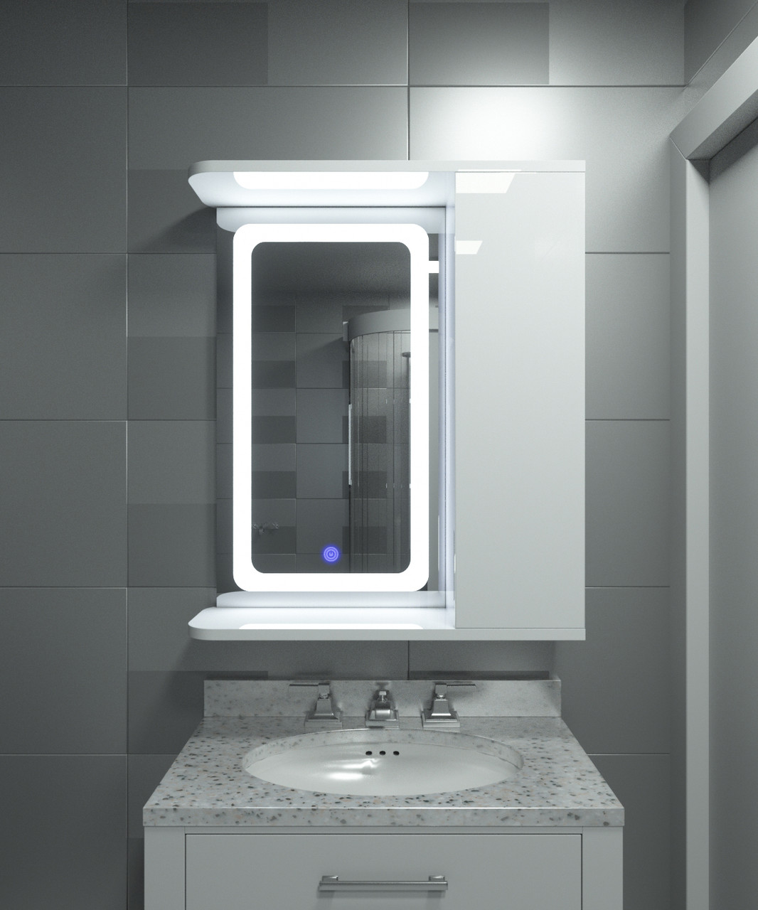 Дзеркальна шафа ШК14 (600х700х160) з LED підсвічуванням з сенсором двері праворуч