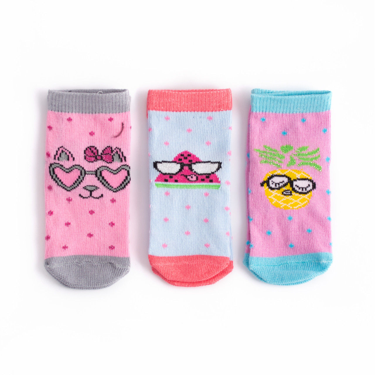 Набір дитячих шкарпеток з 3 пар з принтом "Фрукти в окулярах" 1-2, 3-4, 4-5 років