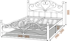 Ліжко Джоконда ніжки дерево коричневе метал чорний оксамит 140 * 190 см (Метал-Дизайн ТМ), фото 2