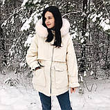 Жіноча парку-пуховик зимова тепла з натуральним хутром, молочна, розмір L, фото 2