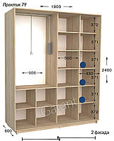 Шкаф-купе 2Д Практик №79 190х60/45 h-220/240, ТМ Гарант