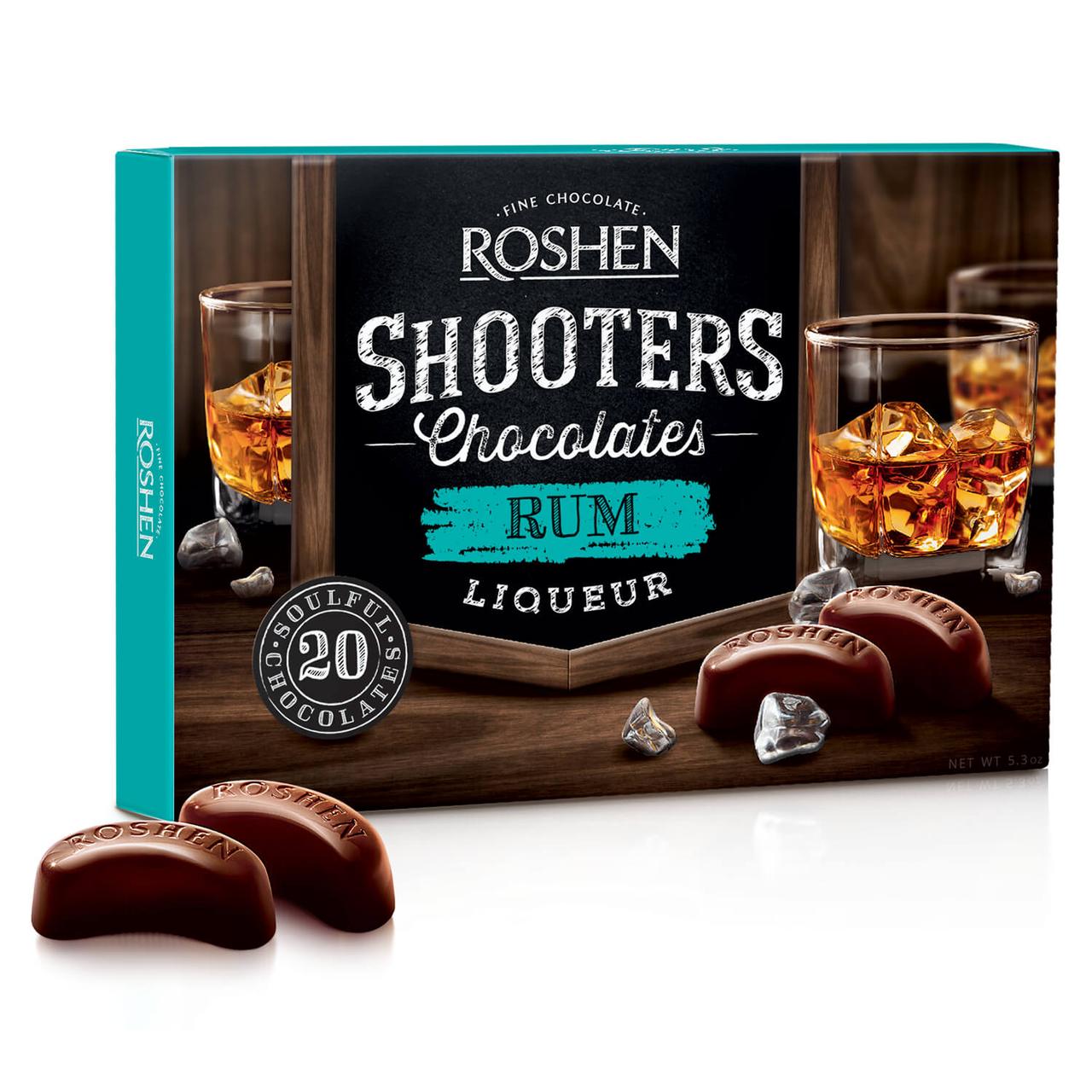 Цукерки в коробці Рошен Shooters з ромовим лікером 150 грамів
