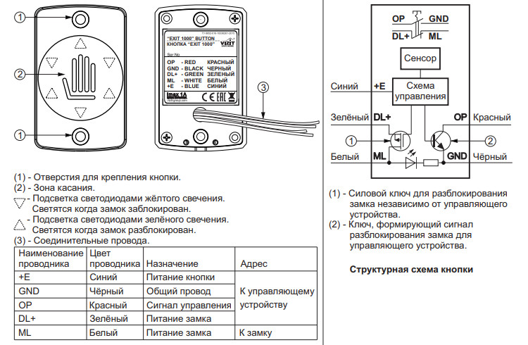 Кнопка управления выходом EXIT1000 к домофонам VIZIT - фото 5 - id-p1484381047