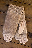 Женские зимние перчатки стрейч+вязка бежевые