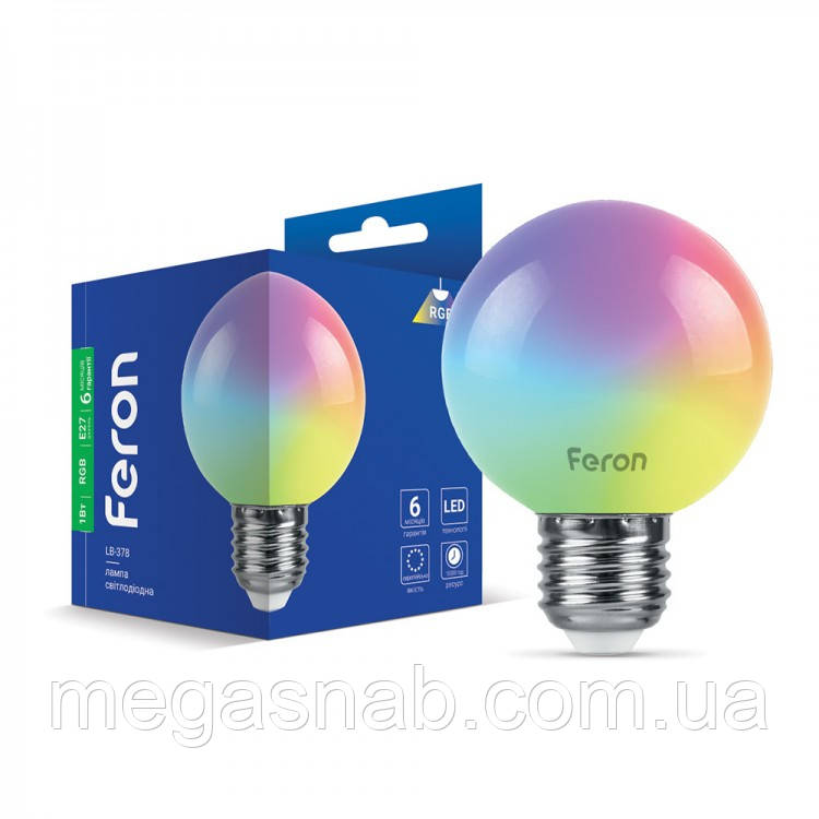 Світлодіодна лампа для гірлянд Белт лайт RGB 1W E27 Feron LB-378 G45 куля
