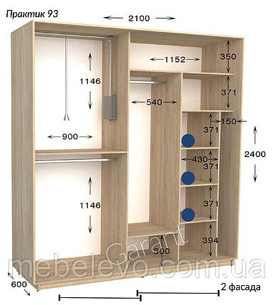 Шафа-купе 2Д Практик 93 210 h-220-240, ТМ Гарант, фото 1