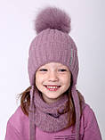 Дитяча Зимова шапка для дівчинки на зав'язках Барбі з пухнастої пряжі, всередині фліс Рожева шапка з бубоном, фото 4