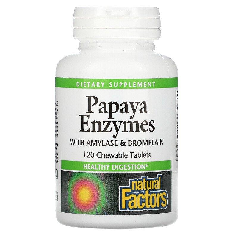 Natural Factors, ферменти папаї з амілізою і бромелаїном, 120 жувальних таблеток