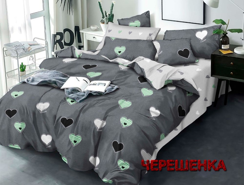 Євро максі набір постільної білизни 200*220 з Бязі "Gold" з простирадлом на резинці №143057AB Черешенька™