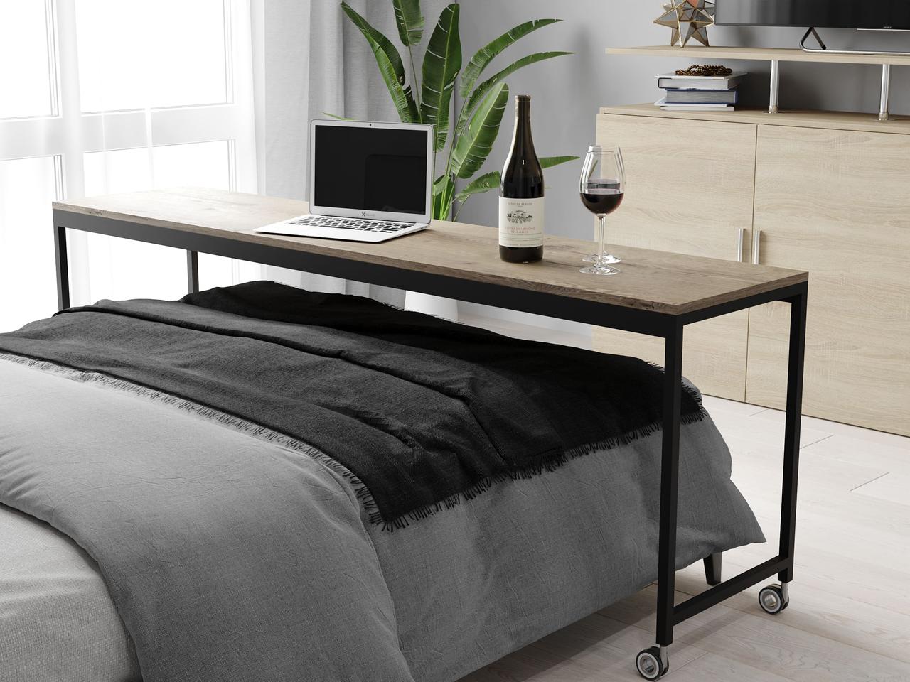 Приставний журнальний столик до ліжка в стилі лофт з ДСП. КОД: M-54