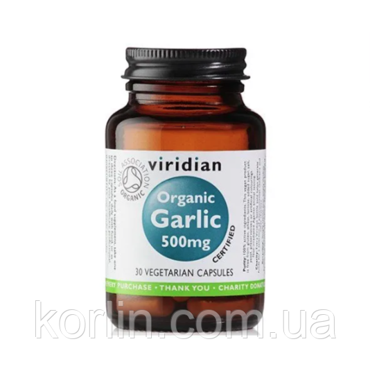 Органічний Часник 500 мг 30 кап Viridian Organic Garlic 500mg Англія Доставка з ЄС