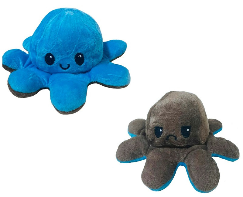 Іграшка м'яка восьминіг двосторонній OCTOPUS 7931, коричнево-блакитна