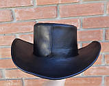 Ковбойський шкіряний капелюх ручної роботи чорний, фото 7