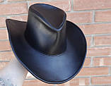 Ковбойський шкіряний капелюх ручної роботи чорний, фото 6