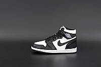Зимние мужские кроссовки Nike Air Jordan 1 Черно-белые Кожаные на меху Люкс