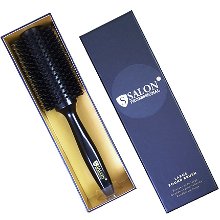 Брашинг у коробці для волосся Salon Professional з комбінованою щетиною D=3.3 см, чорний дерев'яний, фото 2