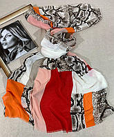 Женский весенний шарф-палантин из вискозы с ярким леопардовым принтом 70*180 см Оранжевый