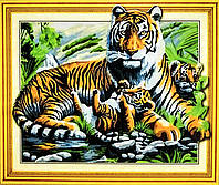 Алмазна Мозаїка на підрамнику. Набір алмазної вишивки на підрамнику "Тигр із тигренятами". Розмір 50*40 см.