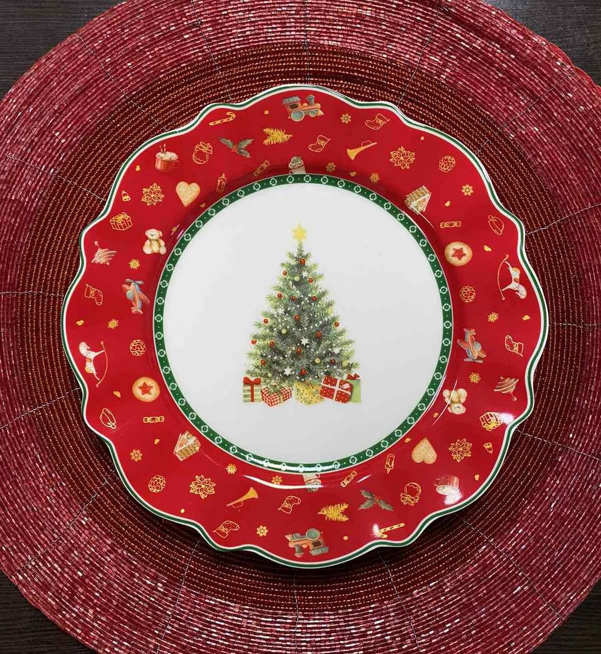 Тарілки новорічні, порцелянові набір 6 шт 21 см 985-117-6, фото 1