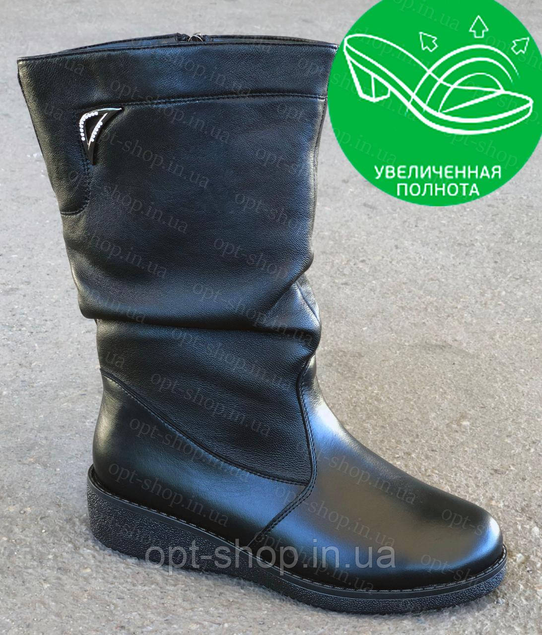 Зимові чоботи черевики шкіряні на повну широку ногу халяву на танкетці від виробника 40розмір (код:С-19-243-танкетка)